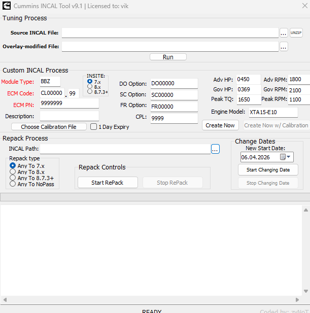 Cummins Incal Tool 9.1